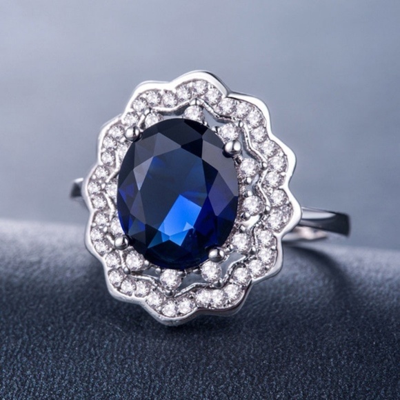 Luxury 925 Silver Blue Sapphire Ring New - Picture 2 of 3